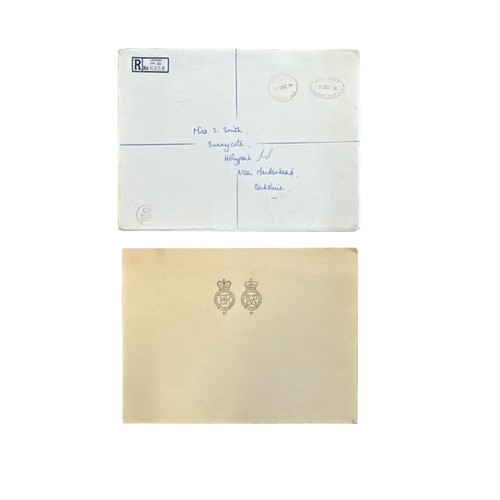 834 - 1974 Christmas Card from HM Queen Elizabeth II  Christmas card with twin gilt Royal ciphers to cover... 