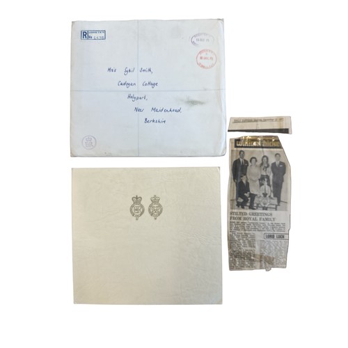 832 - A 1971 Christmas Card from HM Queen Elizabeth II. Twin gilt Royal cyphers to the cover. Interior wit... 