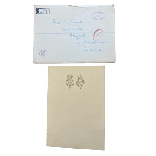 835 - A 1975 Christmas Card from HM Queen Elizabeth. Cover with twin gilt Royal cyphers. Interior with col... 