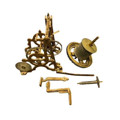 135 - A large forged Iron Victorian tower clock movement/mechanism, in several pieces including wheels, ro... 