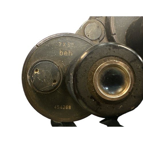 188 - Third Reich 7x50 Kreigsmarine “tuna can” binoculars, makers code ‘beh’ (E Leitz, Wetzlar) and serial... 