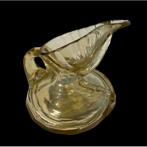 168 - Galle Cristallerie Jug in dark amber tinted clear glass, multi-facet cut with applied wrythen serpen... 