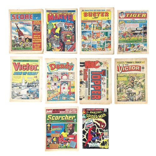 713 - A selection of various comics to include; The Amazing Spiderman “The Web and Flame!”, The Mighty Wor... 