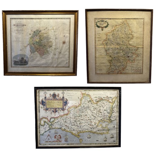 485 - Selection of three old maps, to include; map of Staffordhire sold by Abel Swale Awnsham & John Churc... 