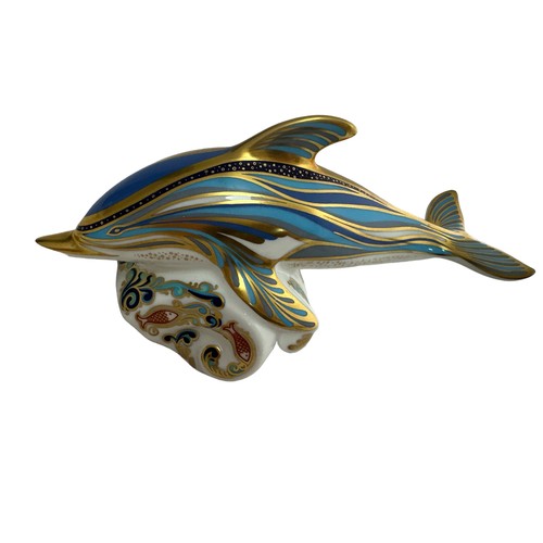 60 - Two Royal Crown Derby paperweights  - Oceanic whale, Collectors Guild exclusive with gold stopper, 2... 