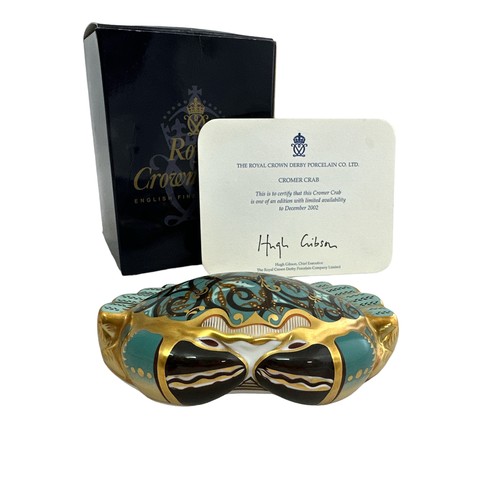 62 - A Royal Crown Derby Cromer Crab limited edition paperweight. 21st anniversary gold stopper. Boxed, w... 