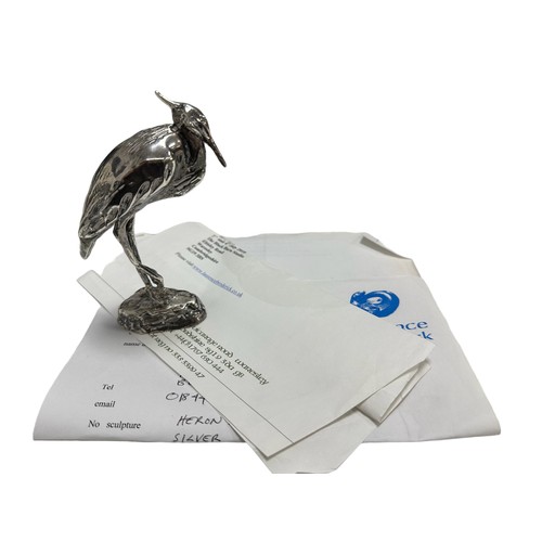 208 - Laurence Broderick (British, b.1935) Heron Maquette in silver. Limited edition of 25. 14cm high. Nam... 