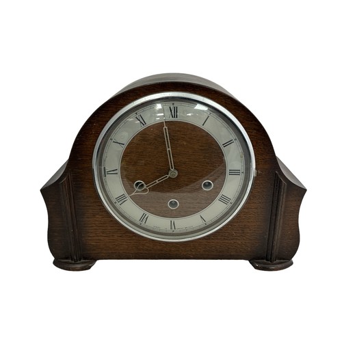 123 - Smiths oak case mantel clock with key