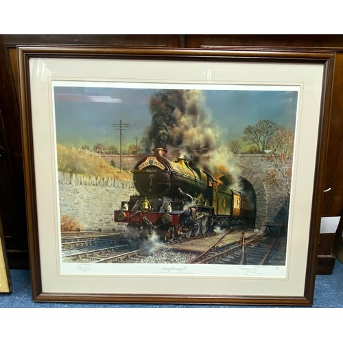 355 - Terence Cuneo. King George V locomotive framed print, limited edition signed by artist and counter s... 