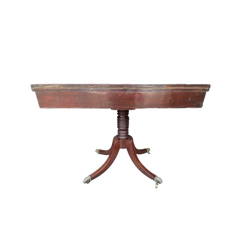 480 - Early 19th Century mahogany cross-banded card table on central column with 4 splayed legs. Width 91c... 