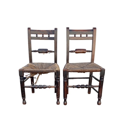 488 - Set of 6 mid 19th Century rush seated country chairs with matching rocking chair en-suite