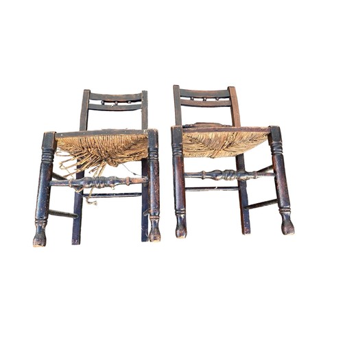 488 - Set of 6 mid 19th Century rush seated country chairs with matching rocking chair en-suite