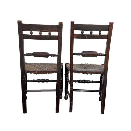 488 - Set of 6 mid 19th Century rush seated country chairs with matching rocking chair en-suite