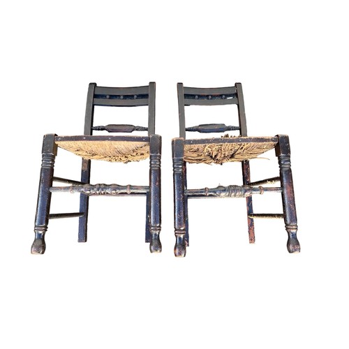 488 - Set of 6 mid 19th Century rush seated country chairs with matching rocking chair en-suite