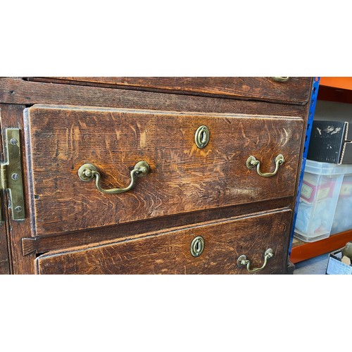 495 - Late 18th Century oak dresser base with central door with raised fielded panel, 7 working draws, ori... 