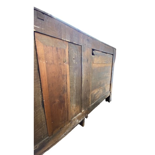 495 - Late 18th Century oak dresser base with central door with raised fielded panel, 7 working draws, ori... 