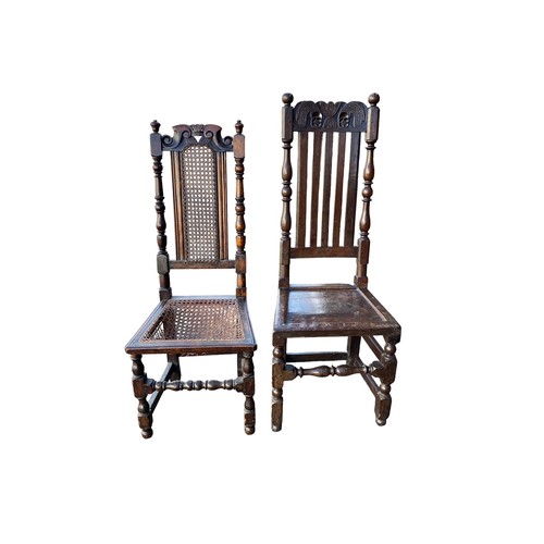 142 - Late 17th Century oak slatted back high chair (height 121cm) with walnut example of similar period (... 