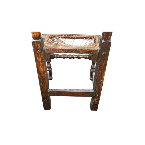 142 - Late 17th Century oak slatted back high chair (height 121cm) with walnut example of similar period (... 