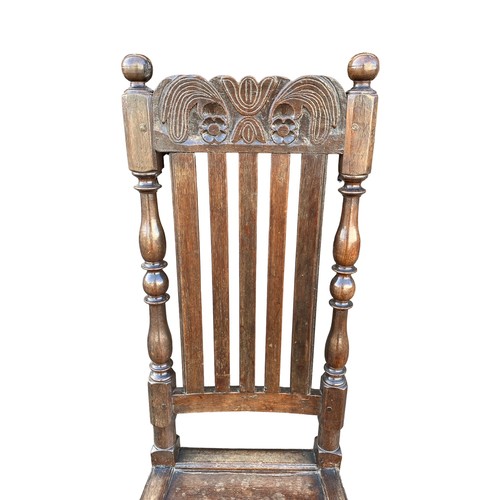 142 - Late 17th Century oak slatted back high chair (height 121cm) with walnut example of similar period (... 