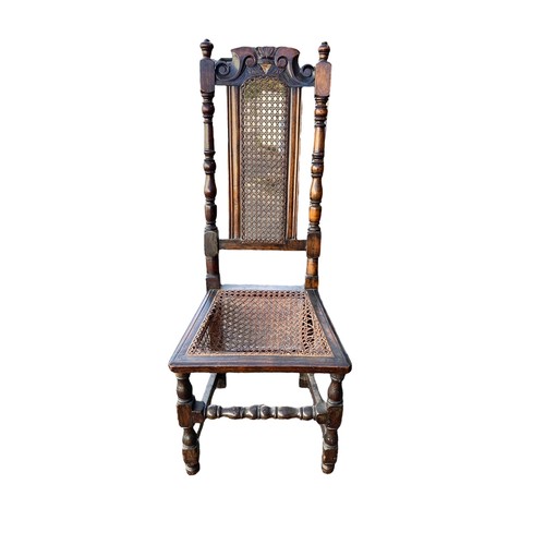 142 - Late 17th Century oak slatted back high chair (height 121cm) with walnut example of similar period (... 