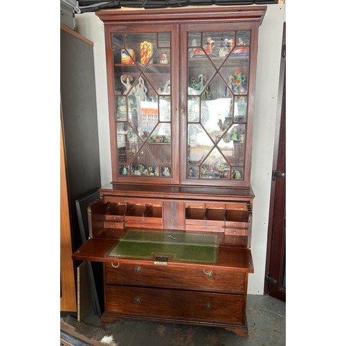 453 - Late 18th/ early 19th Century astragal glazed mahogany secretaire bookcase, adjustable shelves, with... 