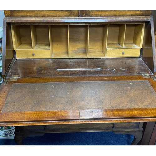 454 - Early 20th Century leaded bureau bookcase, height 206cm, width 90cm, depth 46cm.