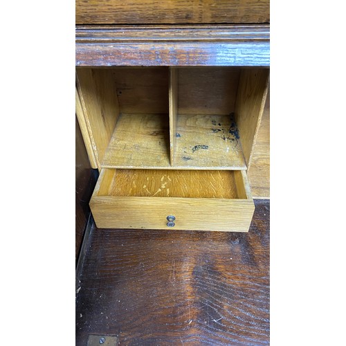 454 - Early 20th Century leaded bureau bookcase, height 206cm, width 90cm, depth 46cm.