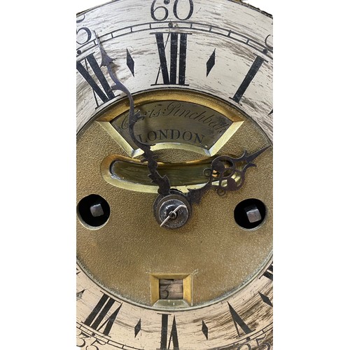 134 - 18th Century ebony veneered bracket clock. The arched brass dial with 'Strike/Silent' dial to the ar... 