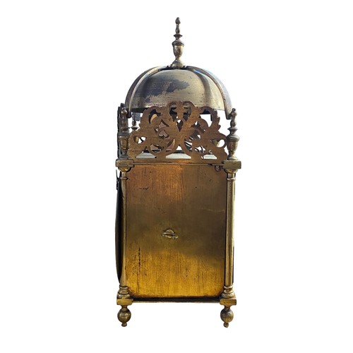 133 - 17th Century brass quarter strike twin fusee lantern clock, the dial signed Thomas Dyde, London. Bel... 