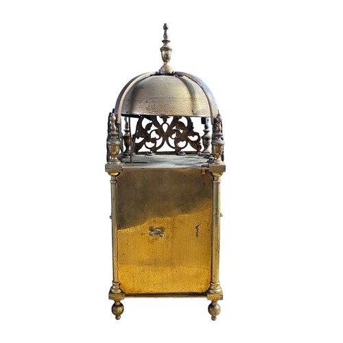 133 - 17th Century brass quarter strike twin fusee lantern clock, the dial signed Thomas Dyde, London. Bel... 