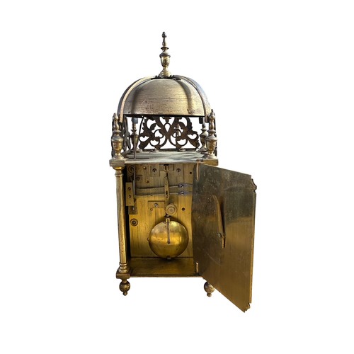 133 - 17th Century brass quarter strike twin fusee lantern clock, the dial signed Thomas Dyde, London. Bel... 