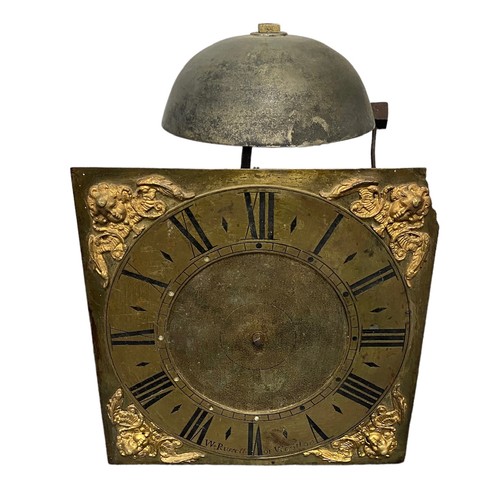 136 - Long case brass face clock movement signed W . Russell of Wootton, A/F.