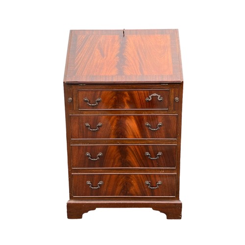 518 - Georgian style reproduction mahogany bureau, height 97cm, width 57cmm, depth 41cm (73cm when open).