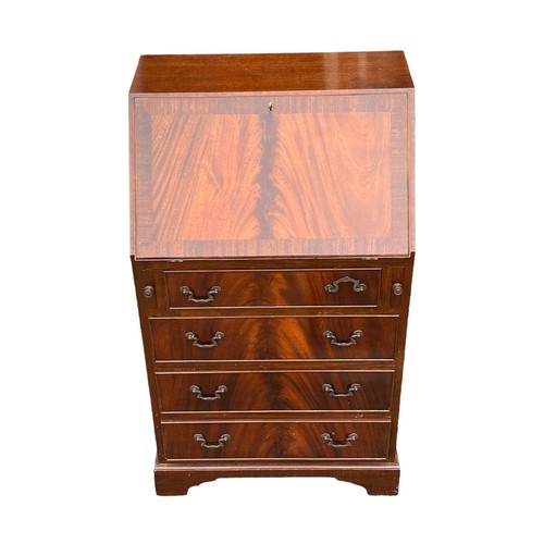 518 - Georgian style reproduction mahogany bureau, height 97cm, width 57cmm, depth 41cm (73cm when open).