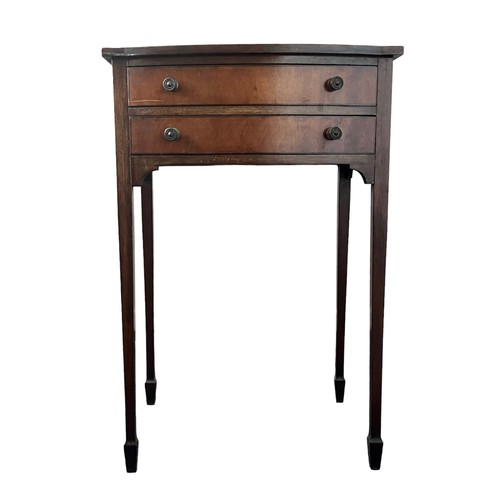 500 - An Edwardian bow-front 2 drawer side table, height 74cm, width 48cm, depth 40cm.