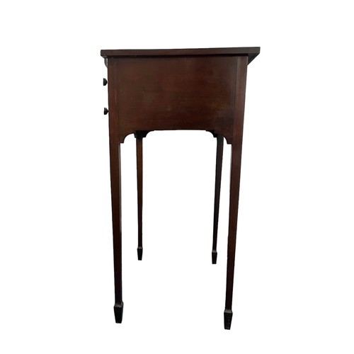 500 - An Edwardian bow-front 2 drawer side table, height 74cm, width 48cm, depth 40cm.