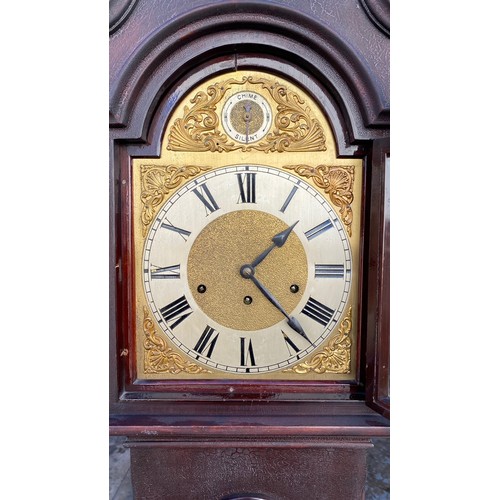 217 - Oak long cased clock with 9.5