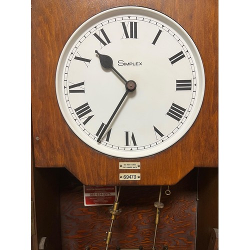 288 - Simplex oak cased Clocking-In clock, height 99cm, width 40cm, depth 30cm, together 30+ clocking in t... 