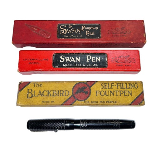 28 - Mabie Todd Fountain pens (4), boxed Swan Leverless, boxed Swan self-filling (2, one in Blackbird box... 