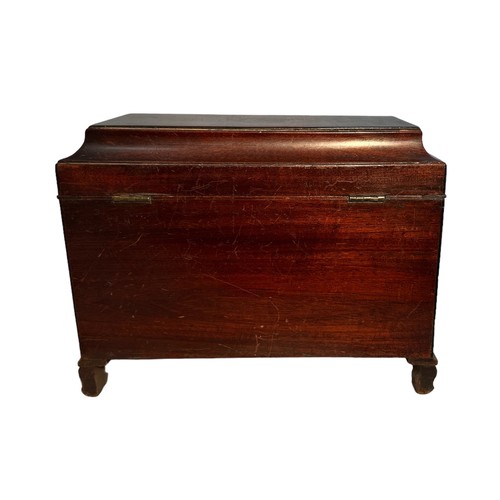 203 - Inlaid mahogany tea caddy, missing divider, width 24.5cm, depth 13cm, height 19cm.