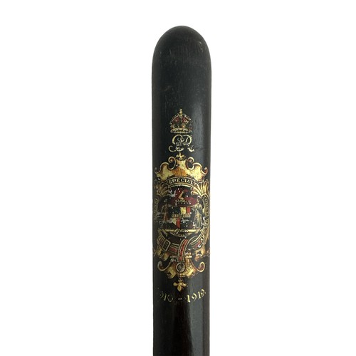 508 - Birmingham Special Constabulary wooden police truncheon dated 1910-1919, coat of arms has some wear.