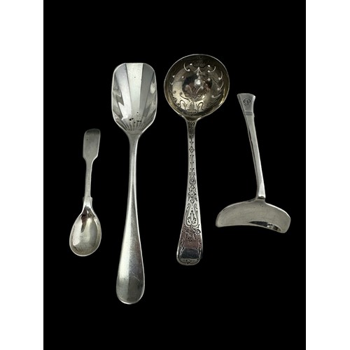 509 - Some sterling silver items including an art deco 1920 spoon by Daniel & Arter, an Edwardian tea stra... 