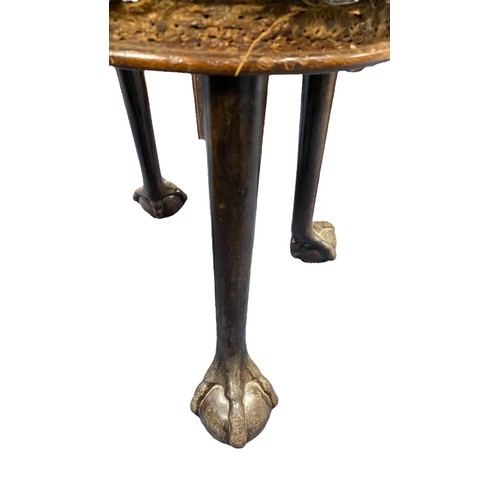 396 - Unusual oval-topped mahogany stool with 18th Century ball and claw feet, widthm48cm, depth 36cm, hei... 