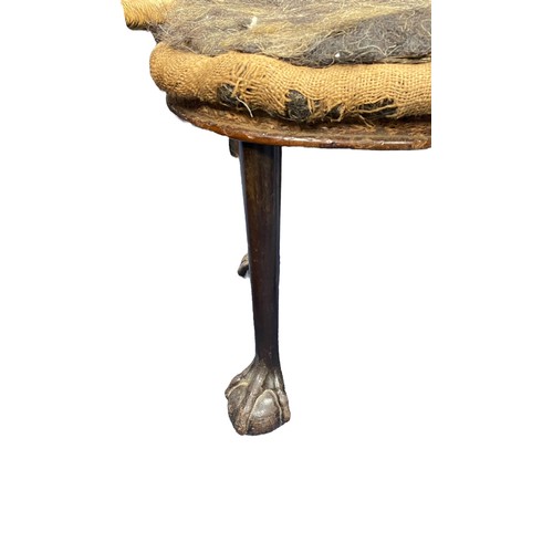 396 - Unusual oval-topped mahogany stool with 18th Century ball and claw feet, widthm48cm, depth 36cm, hei... 