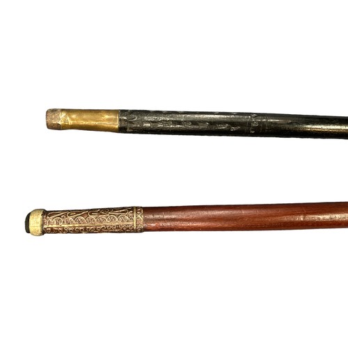 309 - Pair of sword sticks, one with lions head design to top and 