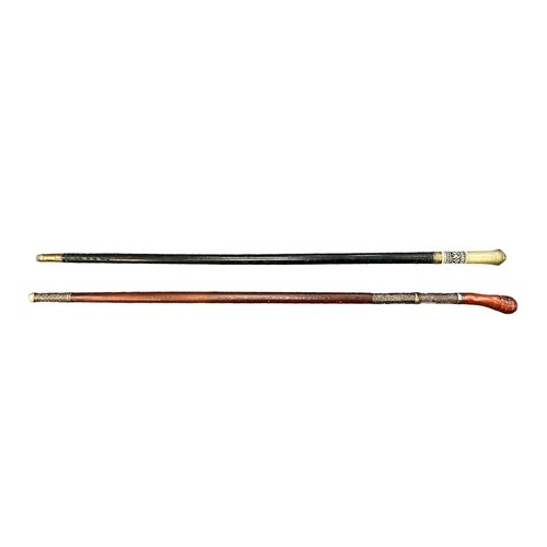 309 - Pair of sword sticks, one with lions head design to top and 