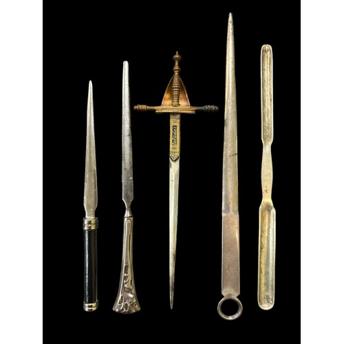 412 - 4 letter openers including a vintage Spanish Toledo sword handle letter opener, a Mappin & Webb lett... 