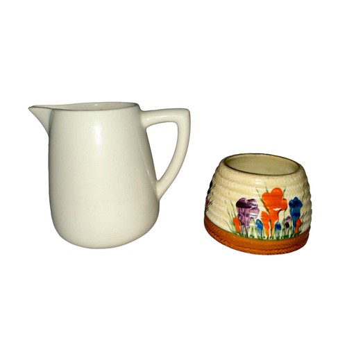 462 - Clarice Cliff, pair of ceramic pieces by Clarice Cliff to include; a Crocus hand painted honey pot c... 