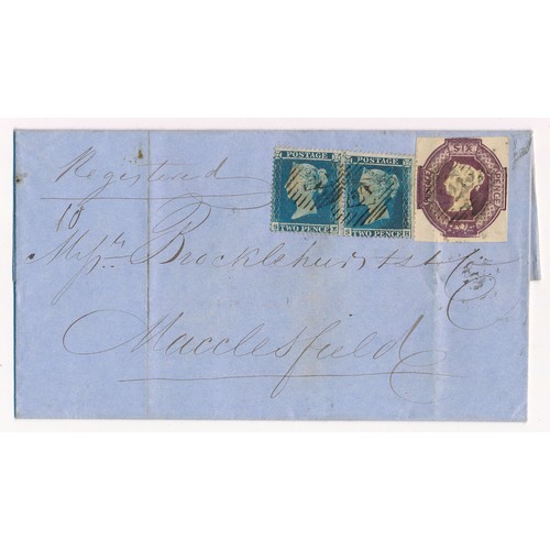 609 - Great Britain. 1854 registered postal wrapper London to Macclesfield with 1854 2d blue x2 (SG 19?) a... 