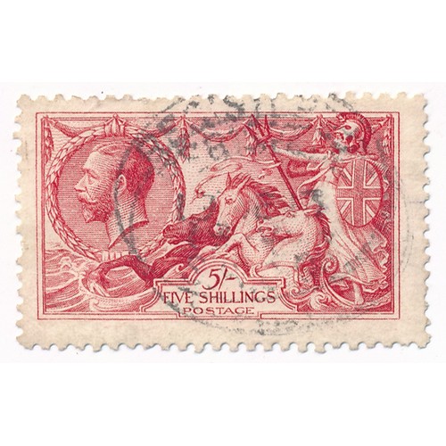 613 - Great Britain. 1913 Waterlow Seahorse set of four, used, £1 FU but small tear/repair to NE corner. C... 